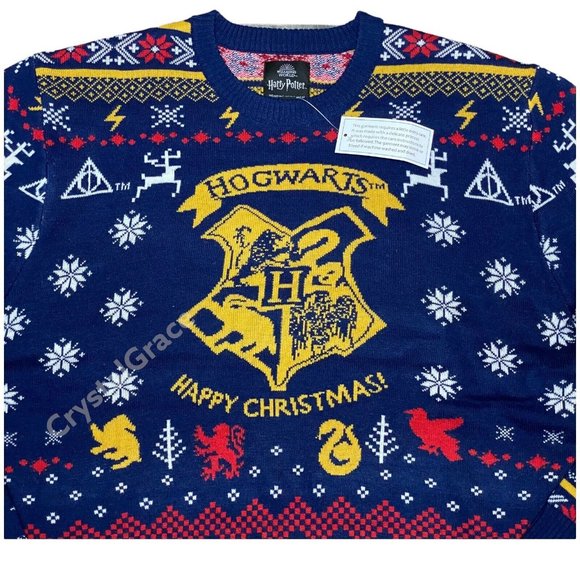 Harry Potter Men's M Hogwarts Happy Christmas Ugly Holiday Sweater Wizard World - Picture 2 of 12